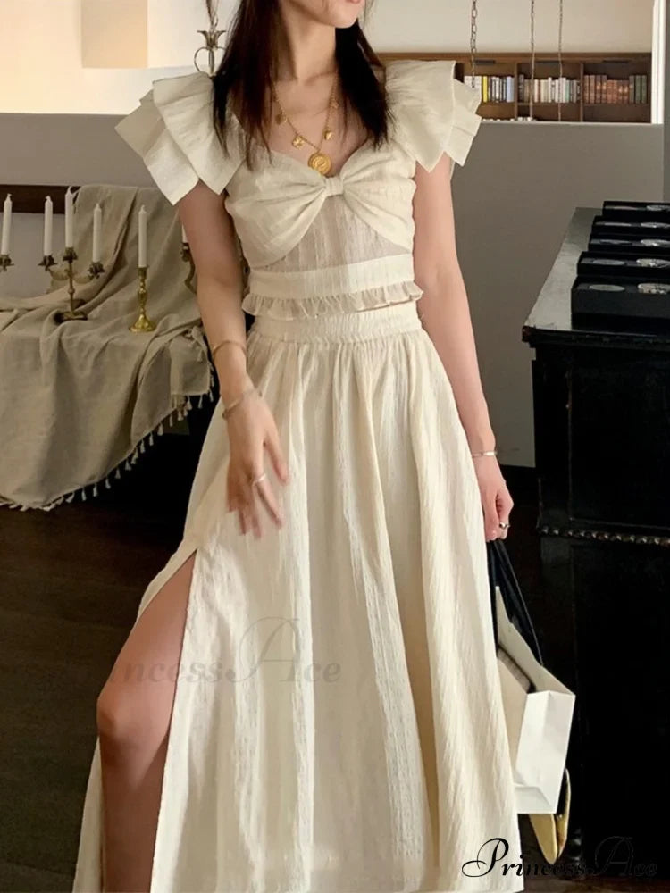 French Retro TwoPiece Dress with Bow