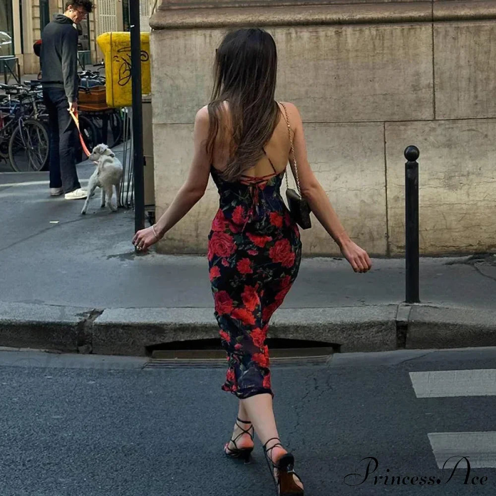 Fresh Rural Style Long SlimPrinted Suspended Spring/Summer Off Shoulder Floral Dress