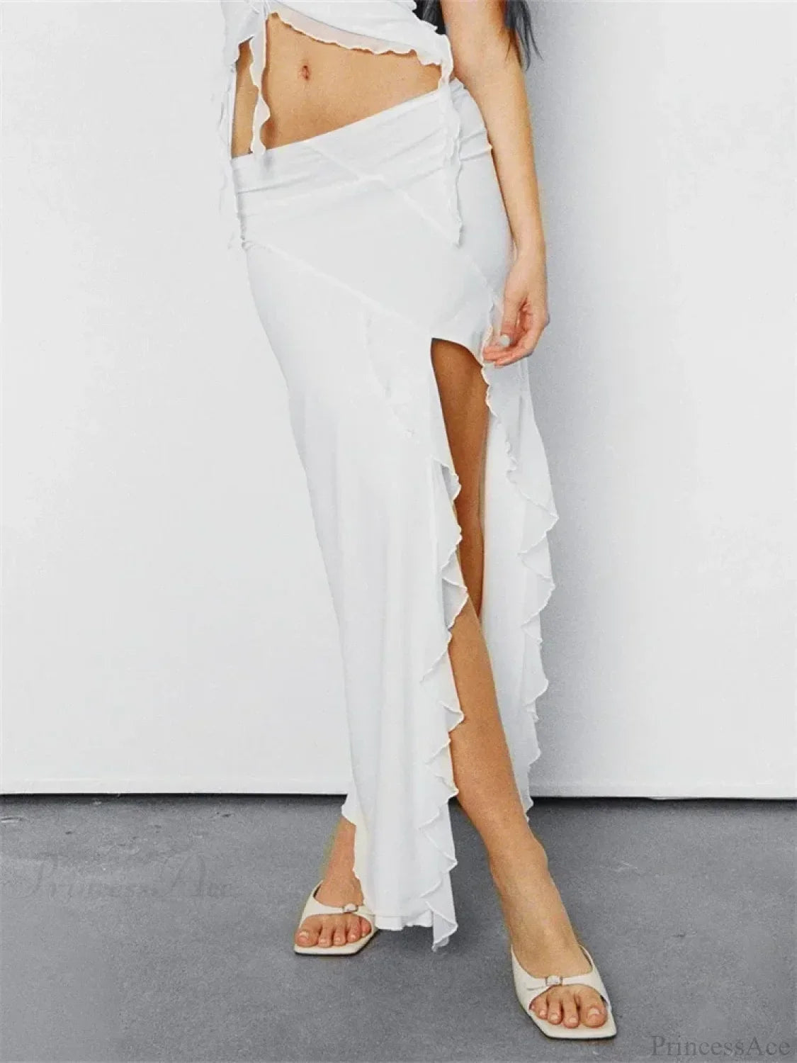 Frill Tulle Floral Low Waist High Split Bohemian Skirt