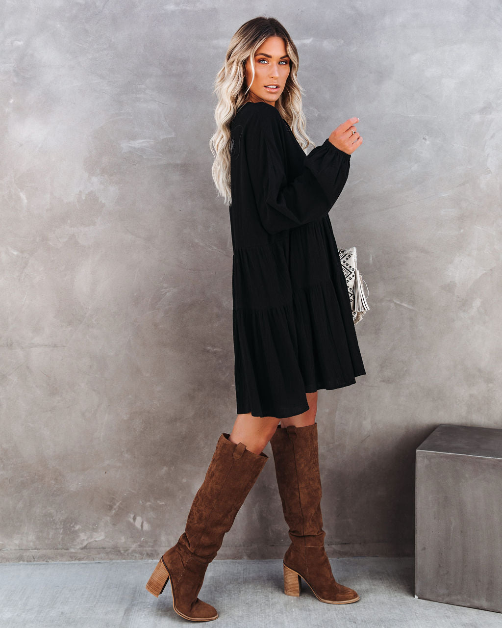 From Autumn To Spring Cotton Babydoll Dress Black