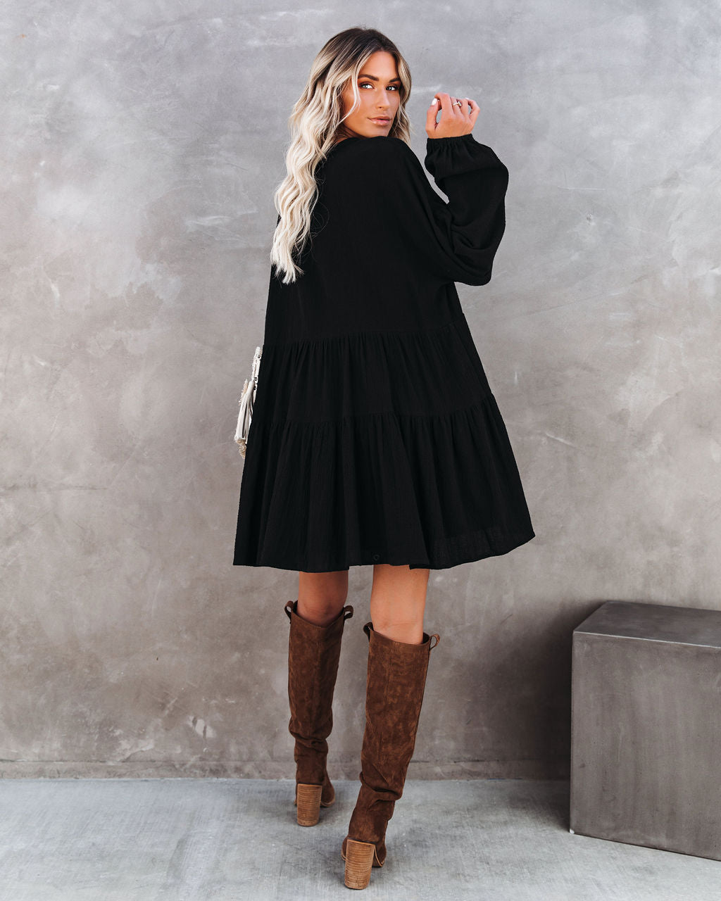 From Autumn To Spring Cotton Babydoll Dress Black