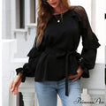 Front Lace Arm Flounce Cap Tie Blouse