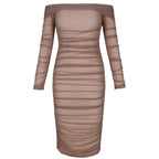Off Shoulder Long Sleeve Ruched Mini Bodycon Dress FSP19054