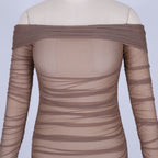 Off Shoulder Long Sleeve Ruched Mini Bodycon Dress FSP19054