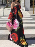 Full-Length Shoulder Flowered Warm-Season Off Dress
