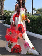 Full-Length Shoulder Flowered Warm-Season Off Dress