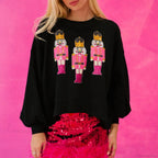 Funny Imcute Sequin Nutcracker Graphic Long Sleeve Hoodie