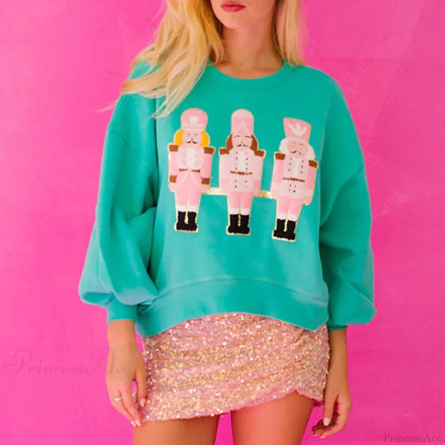 Funny Imcute Sequin Nutcracker Graphic Long Sleeve Hoodie
