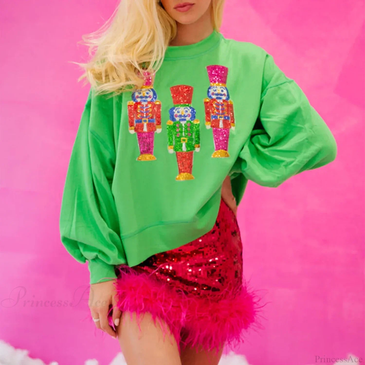 Funny Imcute Sequin Nutcracker Graphic Long Sleeve Hoodie