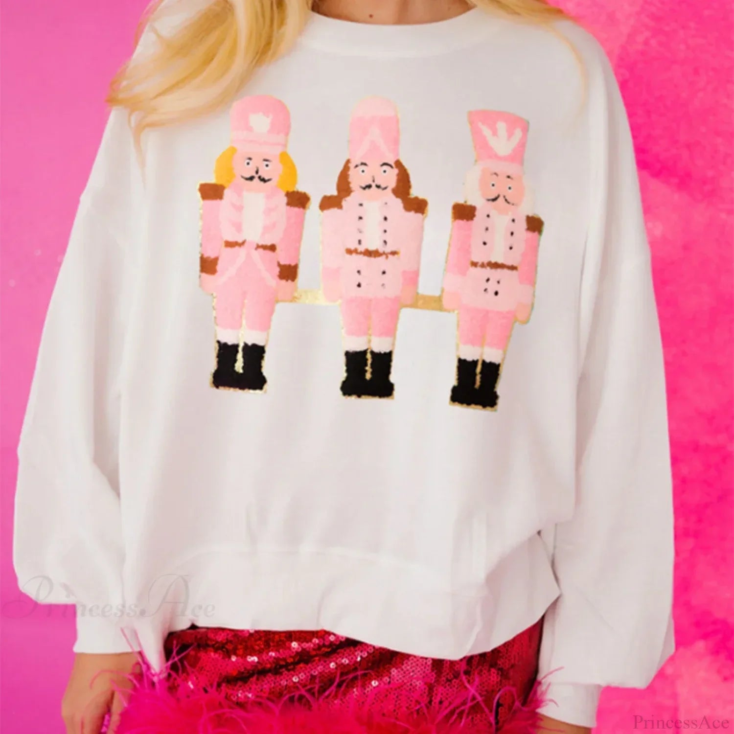 Funny Imcute Sequin Nutcracker Graphic Long Sleeve Hoodie