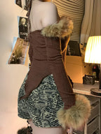 Fur Halter Knit Top