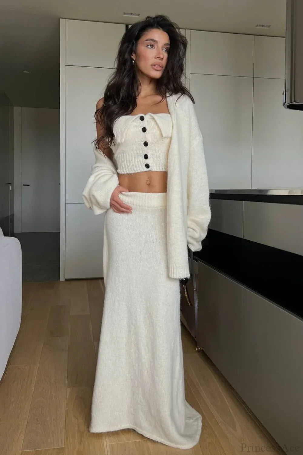 Fur Soft Chic Slouchy Bralette Maxi Cardigan Three Piece Set