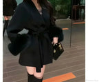 Furry Patchwork Long Sleeve Bandage Overcoat