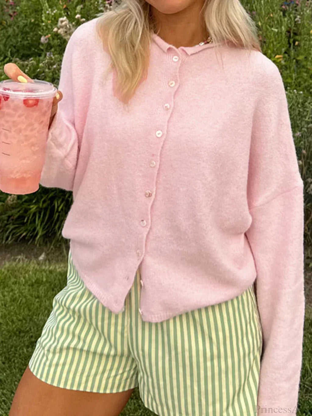 Fuzzy Button-Front Long Sleeve Knit Cardigan