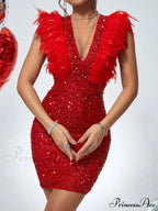 Fuzzy Trim Sequin Zip Back Bodycon Dress
