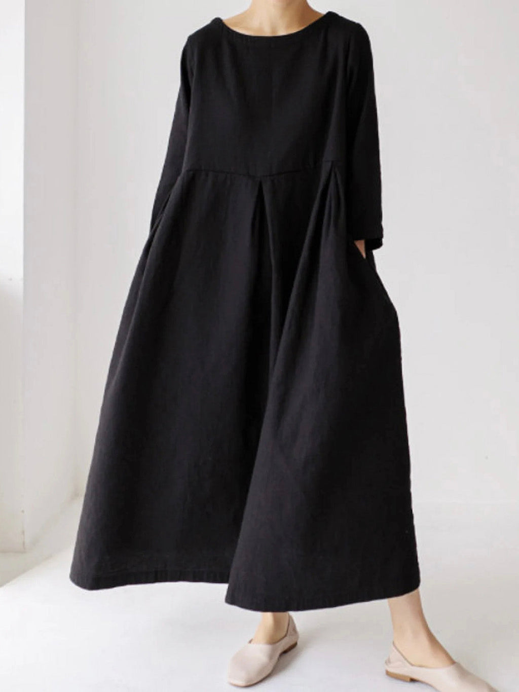 Isabel Timeless Loose Linen Dresses with Side Pockets Designer Dress Edit