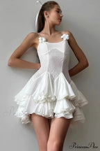 Ganili Spaghetti Sheer Charming Ruffle Mini Dress