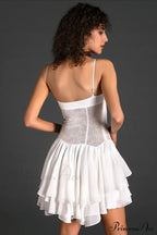 Ganili Spaghetti Sheer Charming Ruffle Mini Dress