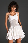Ganili Spaghetti Sheer Charming Ruffle Mini Dress