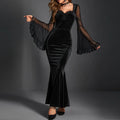 Gathered Net Flare Sleeve Full-Length Dress