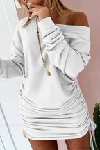Gathering Dress with Drop Shoulder and Drawstring