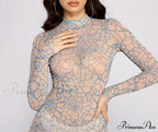 Geometric Glam Stylish Mesh Mini Dress