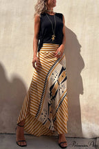 Geometric Print Elastic Charming Waist Maxi Skirt