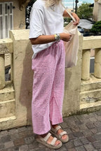 Gingham Print Elastic Waist Drawstring Lounge Pant