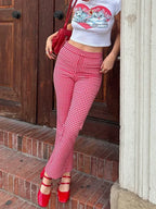 Gingham Red High Waist Flare Plaid Pant