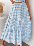 Gingham Tiered Patchwork Skirt