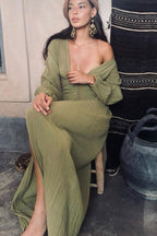 Nicolasa Statement Pleated V Neck Milkmaid Maxi Dress Boutique Collection