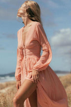Giselle V - neck Plisse Maxi Milkmaid Dress