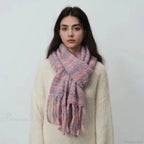 Glacier Blue Knitted Wool Scarf with Tassels for Women