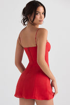 Glamorous Solid Sweetheart Summer Chiffon Mini Sundress - Red
