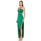 Crisscross Trim Ruched Cut Out Sleeveless Slit Gown Maxi Dress - Green