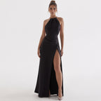 High Split Sleeveless Backless Evening Maxi Dress - Black