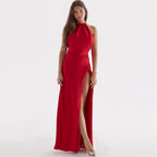 High Split Sleeveless Backless Evening Maxi Dress - Red