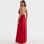 High Split Sleeveless Backless Evening Maxi Dress - Red