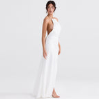 High Split Sleeveless Backless Evening Maxi Dress - White