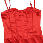 Solid Color Sleeveless Corset Evening Maxi Dress - Red
