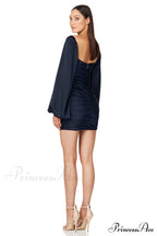 Glossy Satin Square Charming Neck Mini Dress
