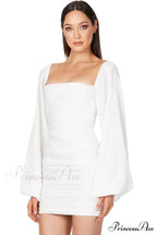 Glossy Satin Square Charming Neck Mini Dress