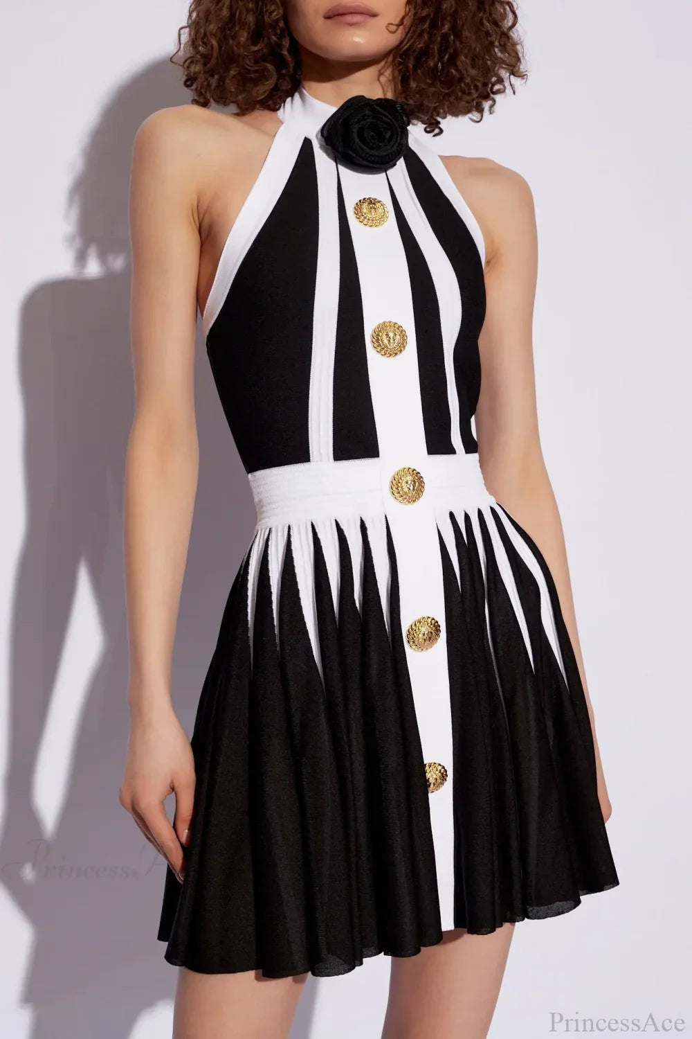 Golden Buttons Patchwork Party Dress