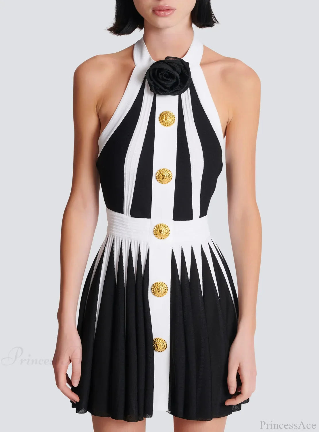 Golden Buttons Patchwork Party Dress