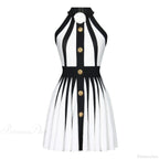 Golden Buttons Patchwork Party Dress