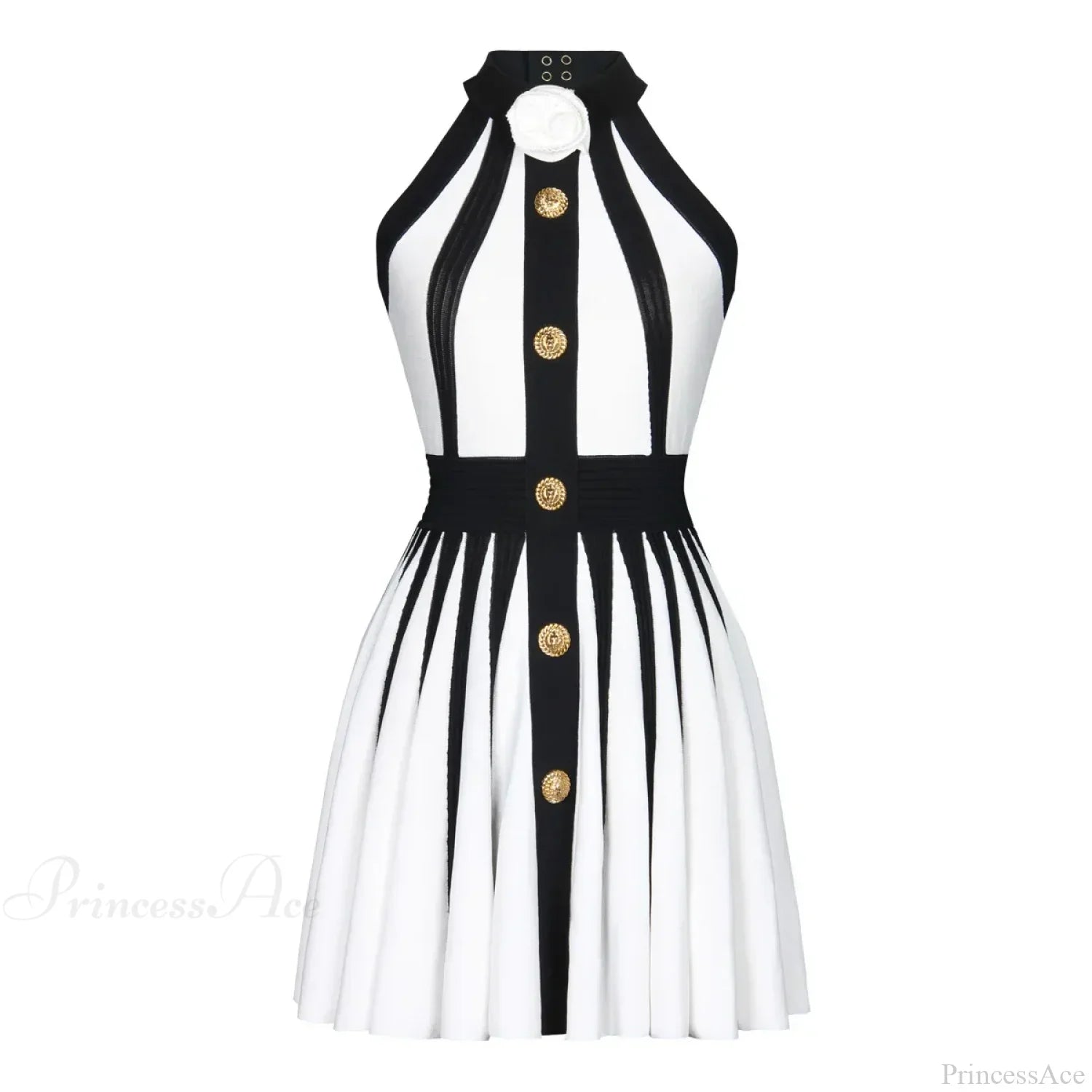 Golden Buttons Patchwork Party Dress