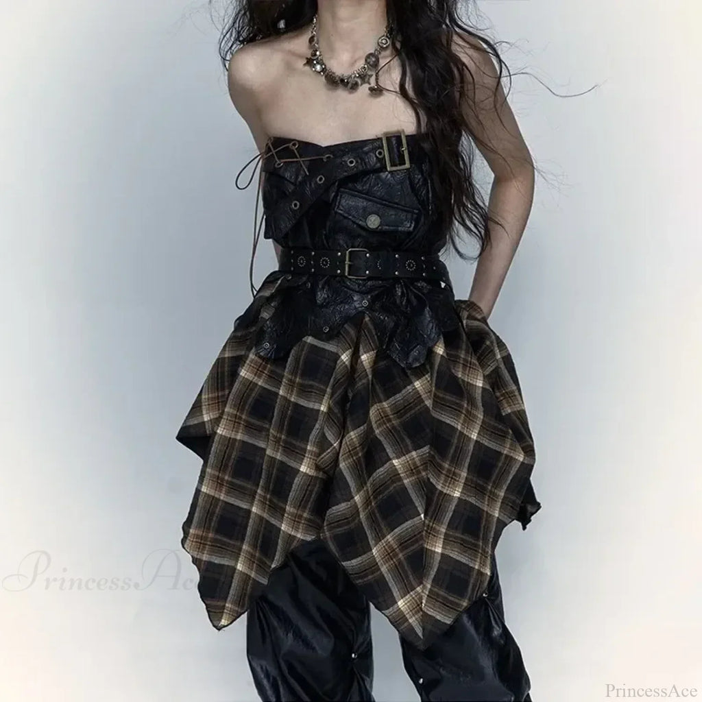 Gothic Harajuku Plaid Patchwork Skirt