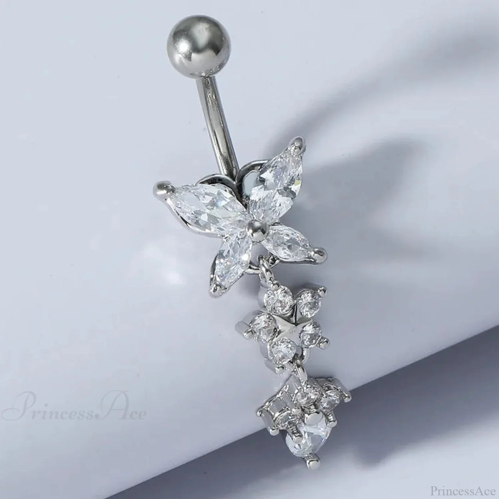 Gothic Heart Dangle Butterfly Belly Ring