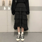 Gothic High Low Ruched Ruffle Skirt