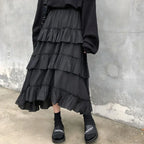 Gothic High Low Ruched Ruffle Skirt